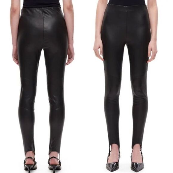 SHOREDITCH SKI CLUB Skye High Waist Leather Stirrup Black Leggings - Picture 1 of 15
